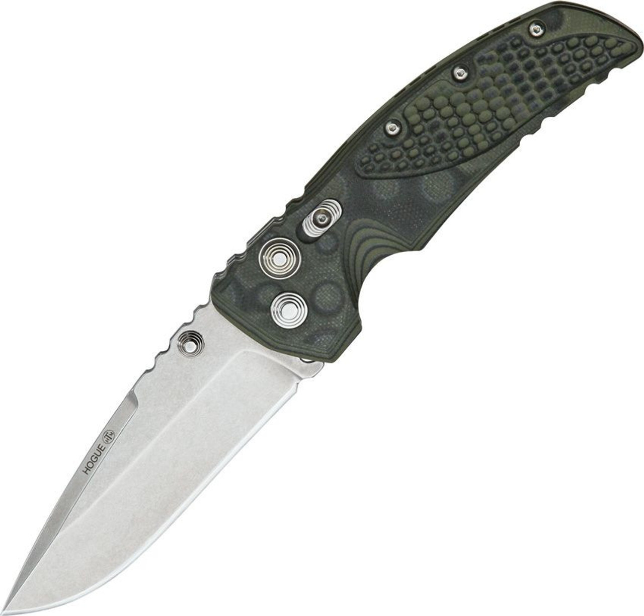 Hogue Medium Tactical (HO34178) 3.5" CPM-154CM Stonewashed Drop Point Plain Blade, Green G-Mascus G-10 Handle