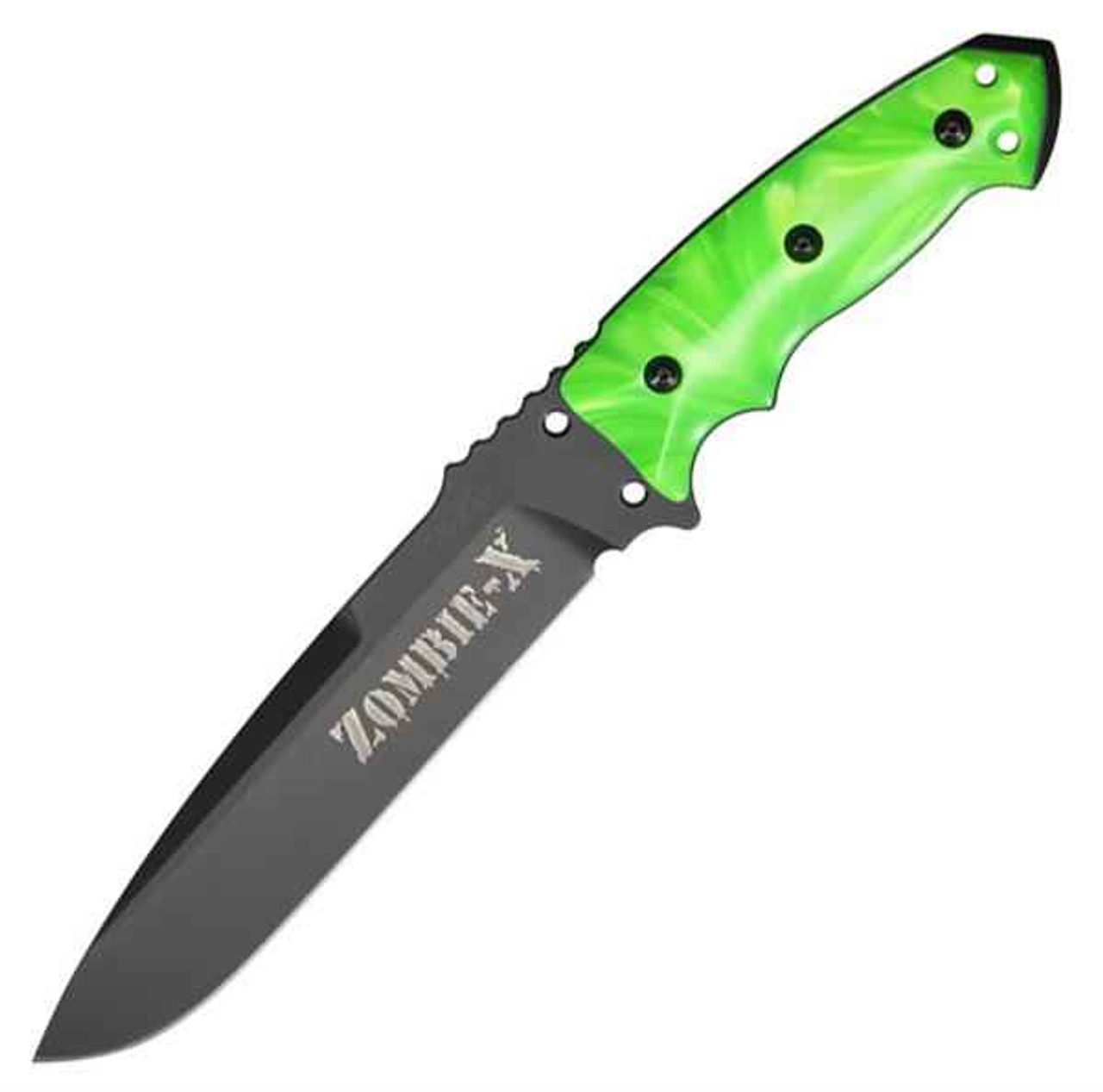 Hogue Zombie X (HO35155) 7" A2 Tool Steel Black Drop Point Plain Blade, Green FRN Handle, Black Ballistic Nylon Belt Sheath