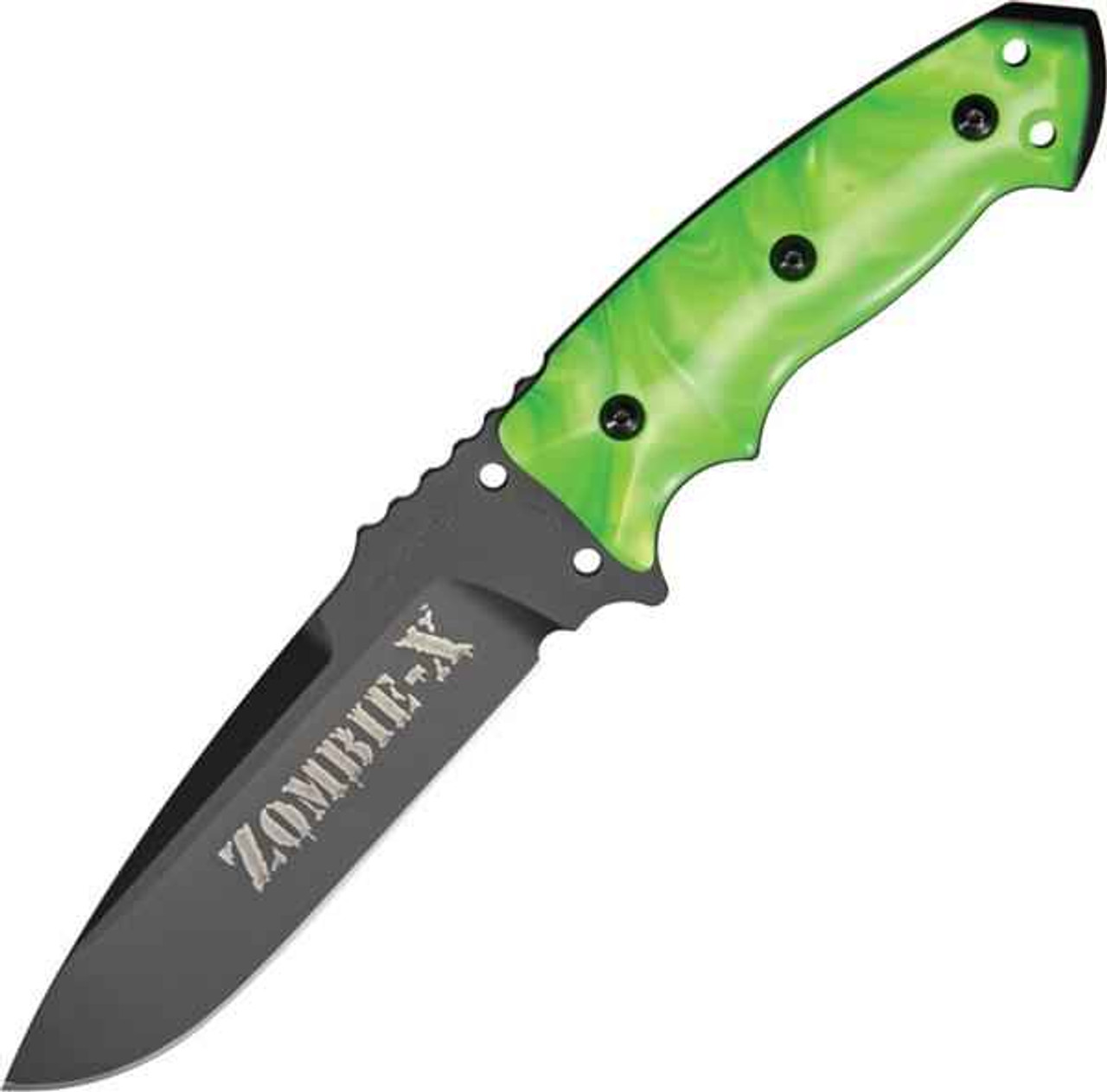 Hogue Zombie Fixed Blade (HO35175) 10.5" A2 Black Drop Point Plain Blade, Green FRN Handle, Black Ballistic Nylon Sheath