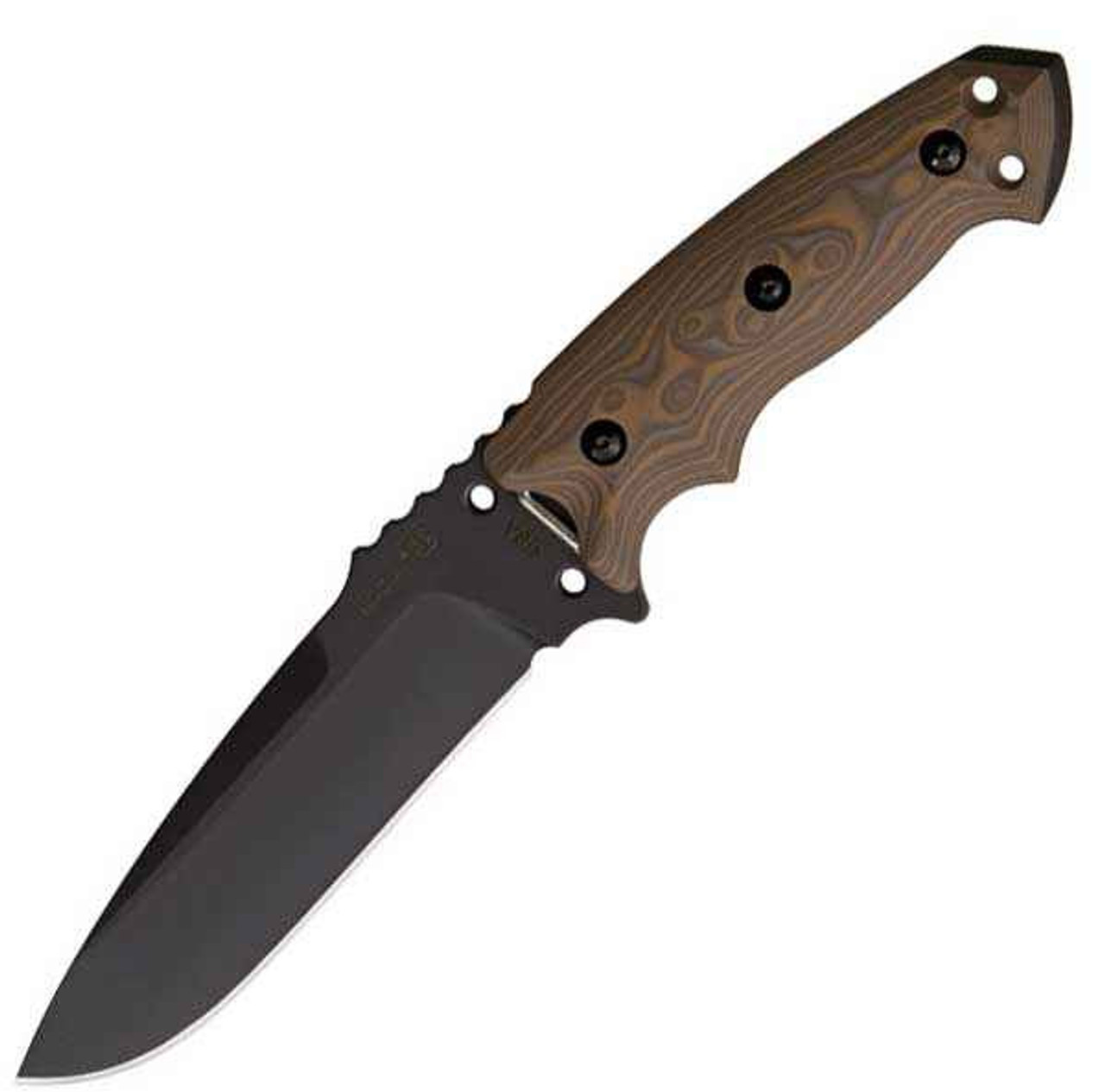 Houge EX-F01 Tactical (HO35177) 5.5" A2 KG Gun-Kote Finished Drop Point Plain Blade, Tan G-Mascus G-10 Handle, Black Milspec Ballistic Nylon Sheath