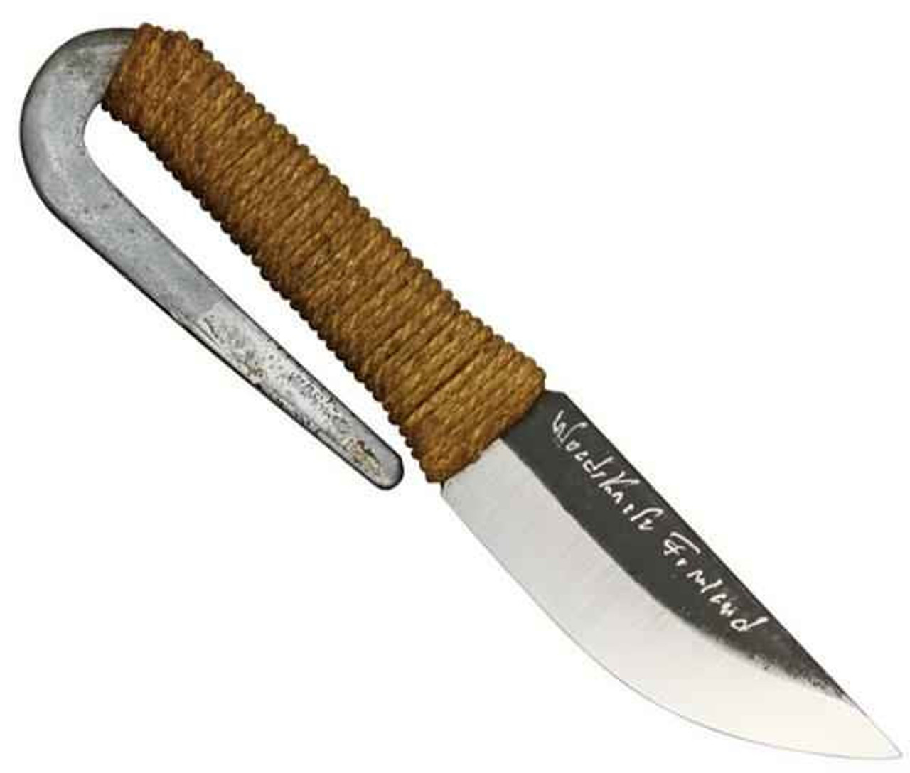Kellam Fixed Blade Knife. 4 5/8" overall. 2 1/8" hand forged carbon steel blade. Sisal wrapped handle.