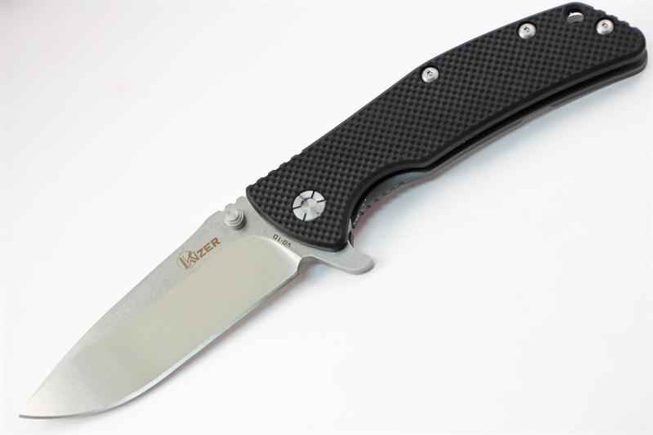 Kizer Cutlery Takafu (KI404A) 3.5" VG-10 Drop Point Plain Blade, Black G-10 Front Handle Titanium Back Handle