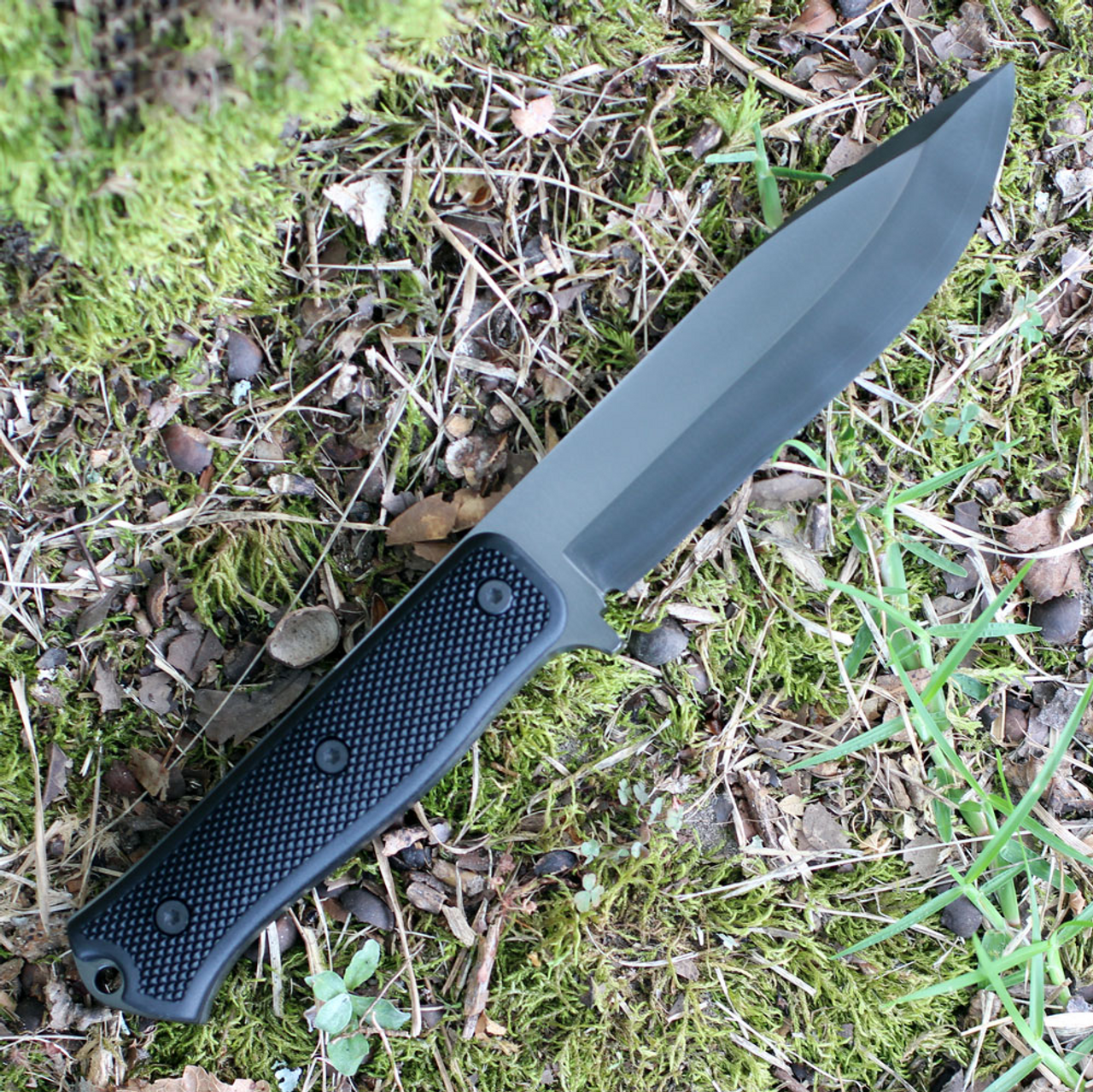 Fallkniven S1X Survival Knife (FNS1XB) 5" Black Tungsten DLC Coated Laminate Cobalt Steel Drop Point Plain Blade, Black Textured Thermorun Handle, Black Zytel Sheath