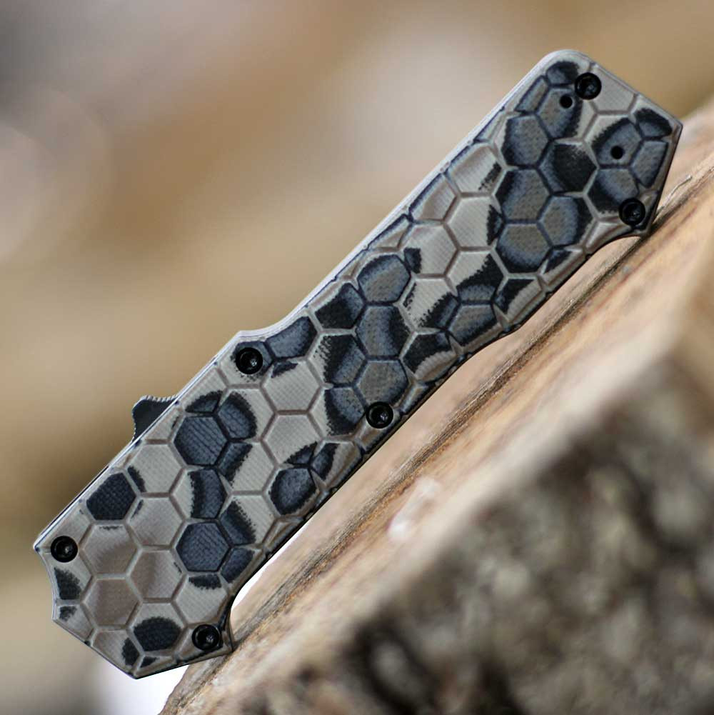 Houge Compound OTF (HO34027) 3.5" CPM S30V Black PVD Coated Tanto Plain Blade, Flat Dark Earth G-Mascus G10 Handle w/ Double-Action Thumb Slide