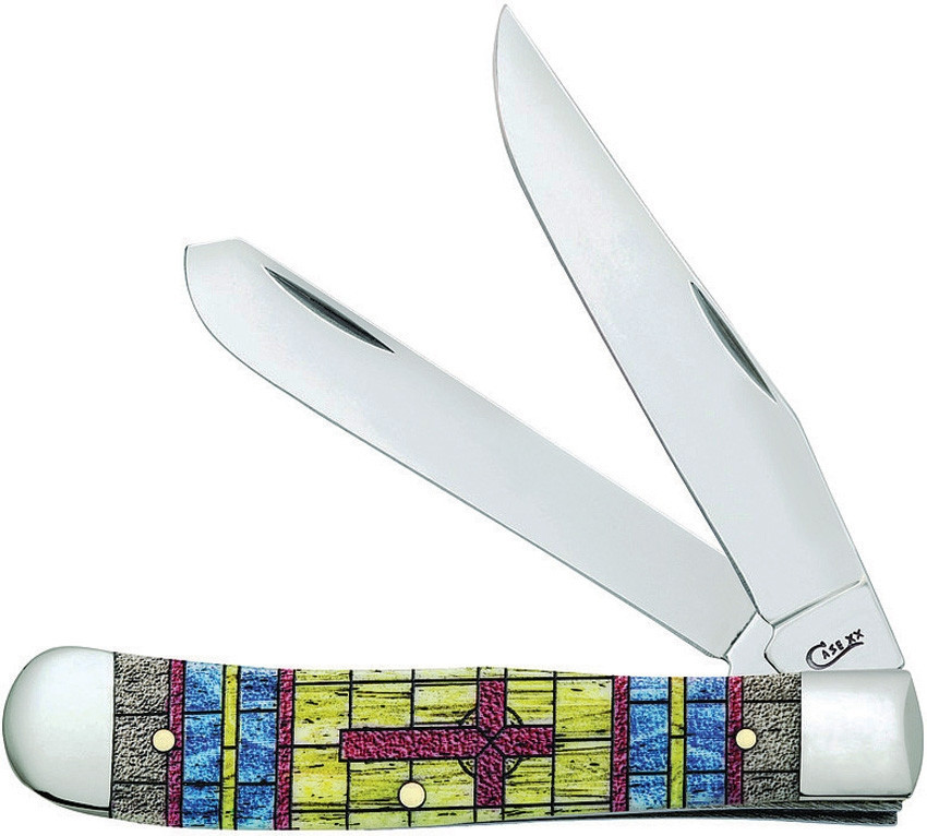 Case Trapper 38713 - Stained Glass Cross Natural Bone Color Wash