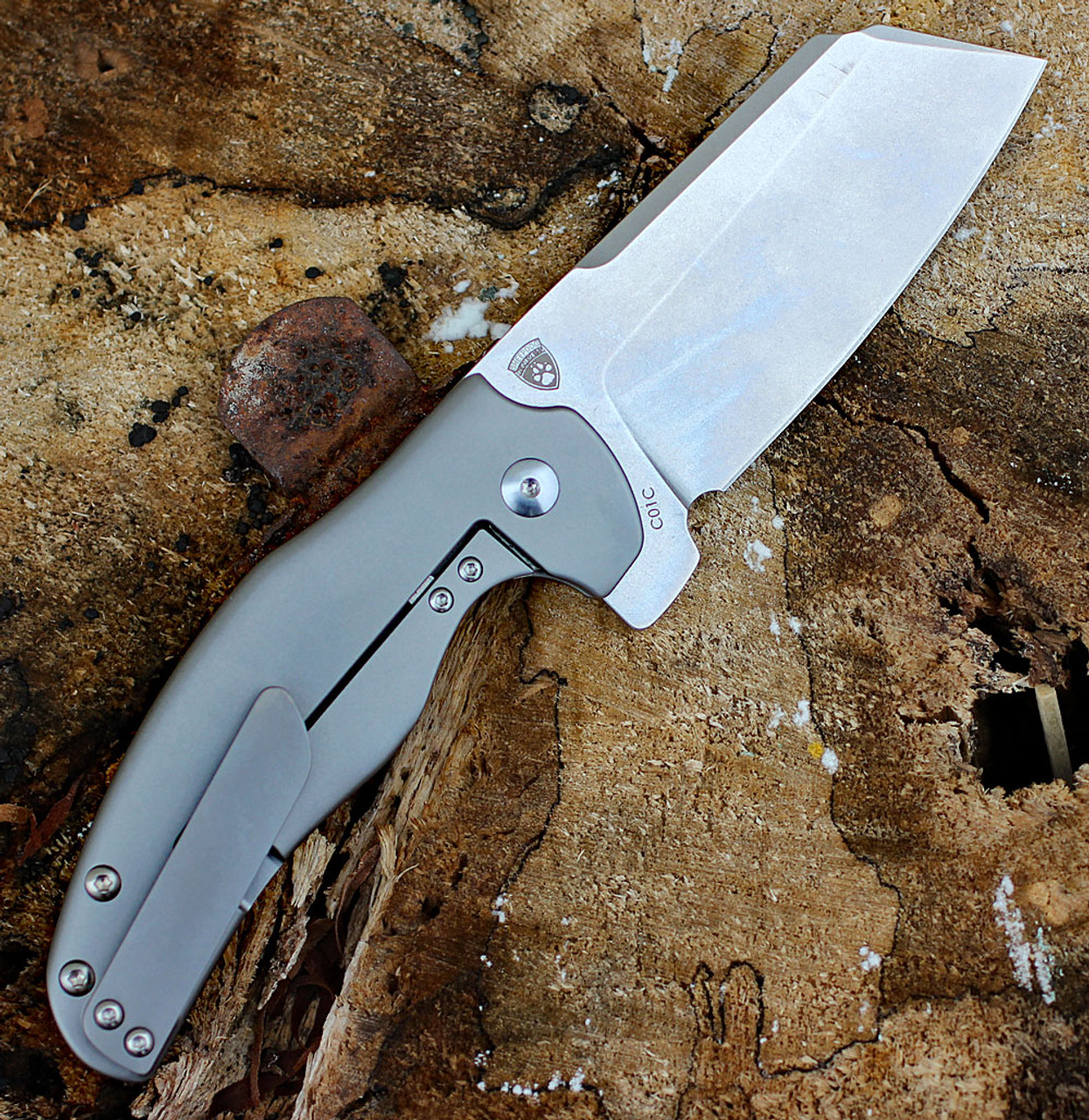 Kizer Ki4488 C01C Sheepdog Knives, 3.3" CPM-S35VN Stonewash Blade, Titanium Handle