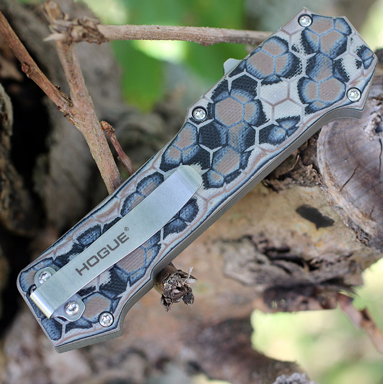 Hogue Compound OTF (HO34037) 3.5" CPM-S30V Stonewashed Clip Point Plain Blade, Dark Earth G-Mascus G10 Handle