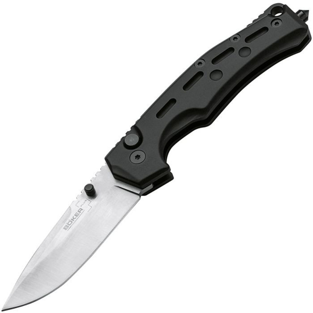 Boker Plus Thunder Storm (01BO790) 3.625" AUS-8 Satin Drop Point Plain Blade, Black Aluminum Handle
