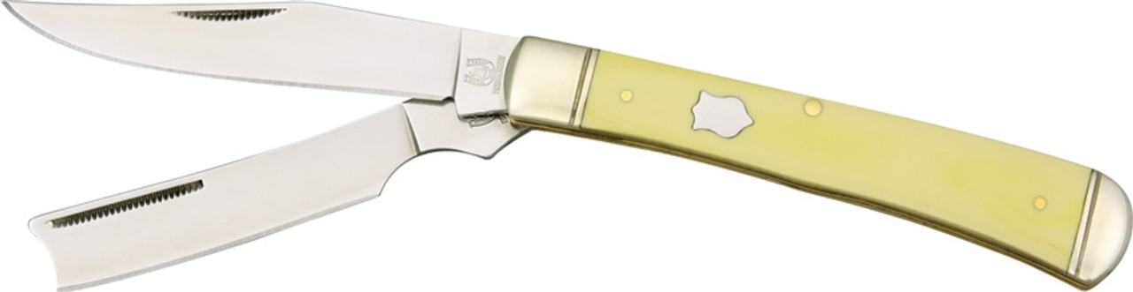 Rough Ryder  RR892 Razor Trapper, Stainless Steel, Yellow Smooth Synthetic Handle