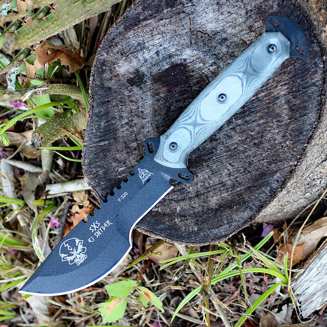 TOPS  Skullcrusher's Xtreme Sidekick SXS-01, 5.25" 1095 Steel Black Traction Blade, Black Linen Micarta Handle