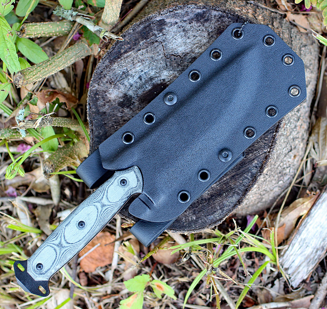 TOPS Skullcrushs Xtreme Sidekick (TPSXS01) 5.25" 1095 Black Traction Coated Clip Point Plain Blade w/ Sawback, Black Linen Micarta Handle, Black Kydex Belt Sheath