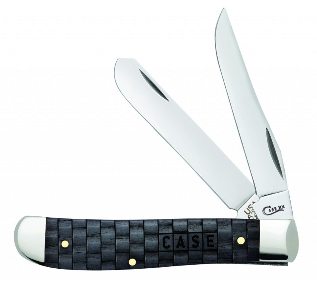 Case Basket Weave Mini Trapper 15505, 3 1/2" Closed Length SS Blades, Natural Bone Handle w/Charcoal Color Wash