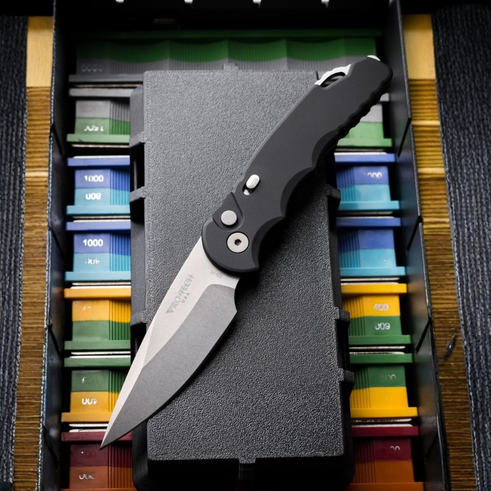 ProTech TR-5 Tactical Response 5 (T501) - 3.25" S35-VN Stonewash Plain Blade, Black 6061-T6 Aluminum Handle - New Steel Safety