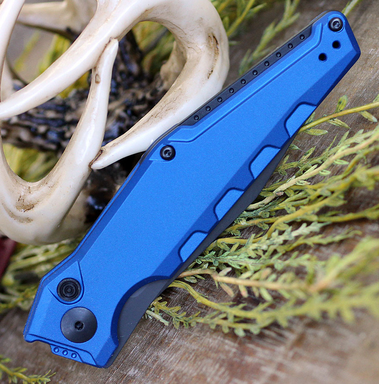 Kershaw Launch 7 KS7900BLUBLK, 3.5" CPM 154 Black Plain Blade,  6061-T6 aluminum, Blue Anodized Handle