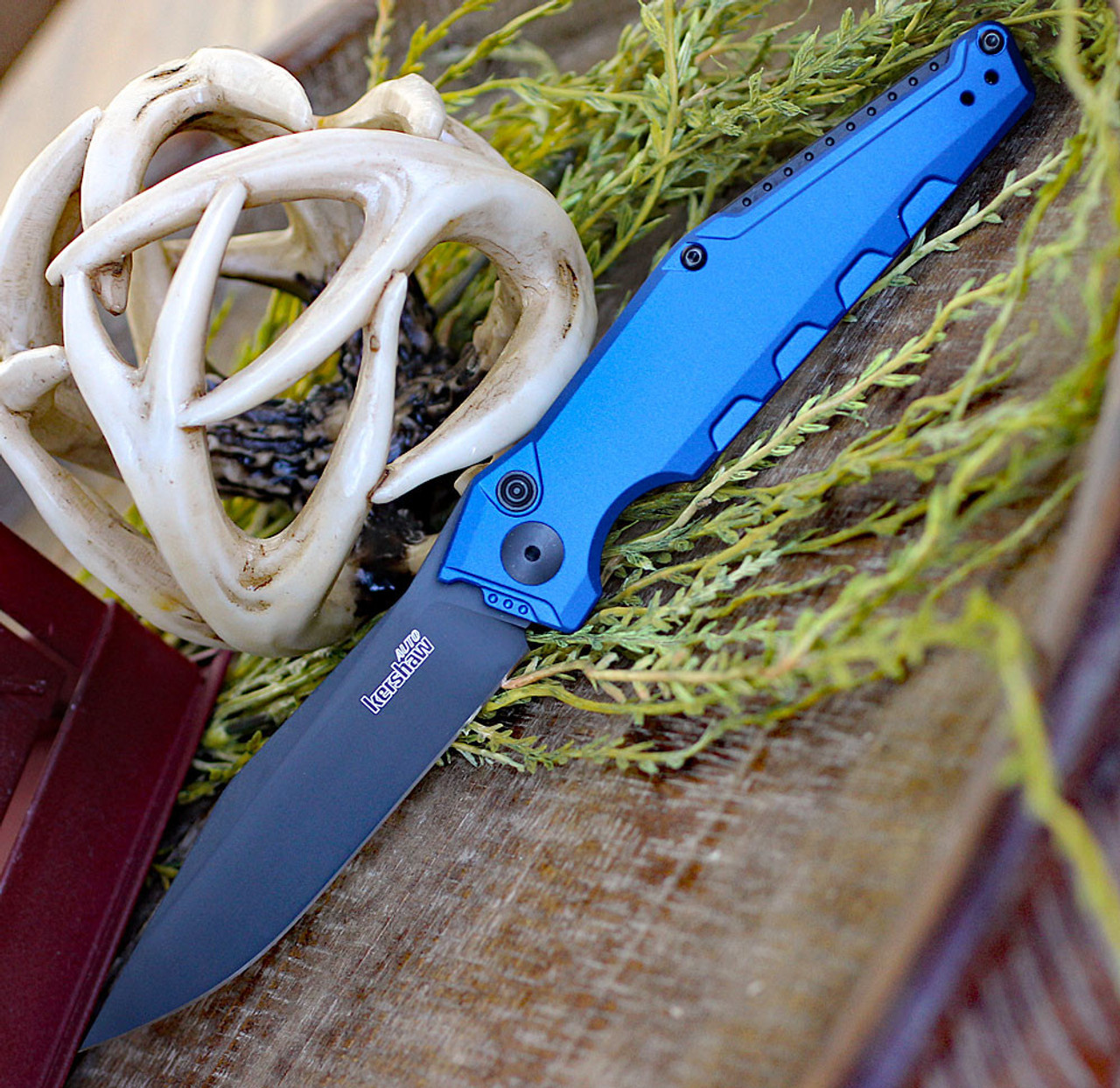 Kershaw Launch 7 KS7900BLUBLK, 3.5" CPM 154 Black Plain Blade,  6061-T6 aluminum, Blue Anodized Handle