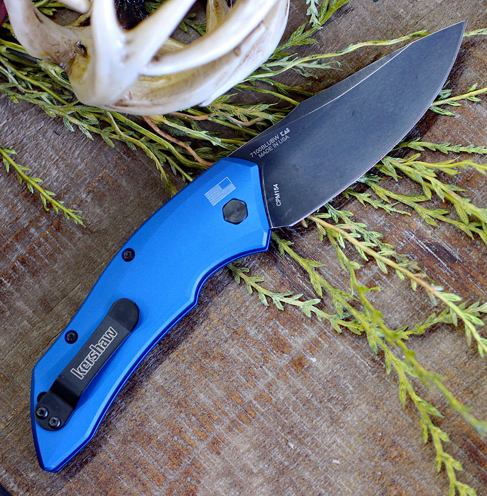 Kershaw Launch 1 KS7100BLUBW, 3.4" CPM154 Blackwash Finish Blade, Black Anodized Handle,