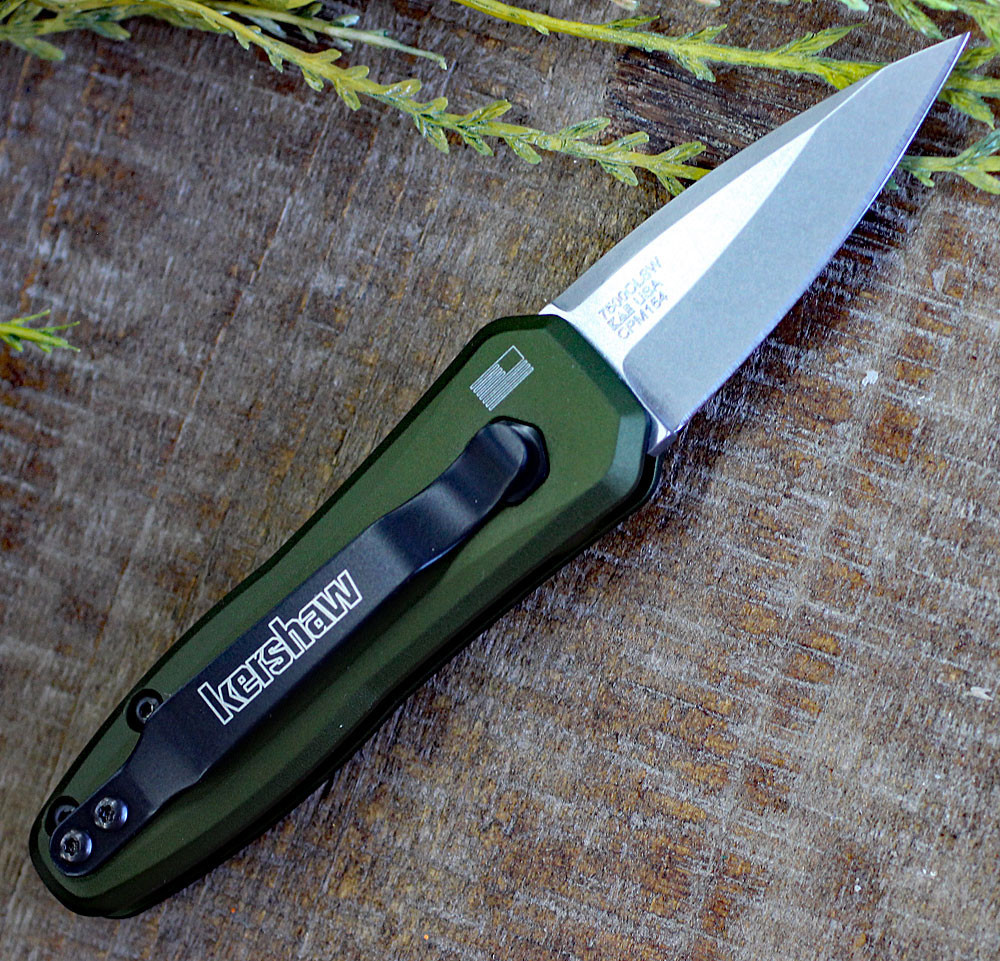 Kershaw Launch 4 KS7500OLSW, 1.9" CPM 154 Stonewash Plain Blade, Olive Anodized Aluminum Handle