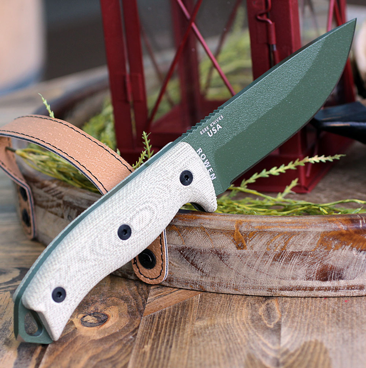 ESEE-5 Fixed Blade Knife (ESEE-5POD-E)-5.25" OD Green 1095 Drop Point Blade, Tan Micarta Handle