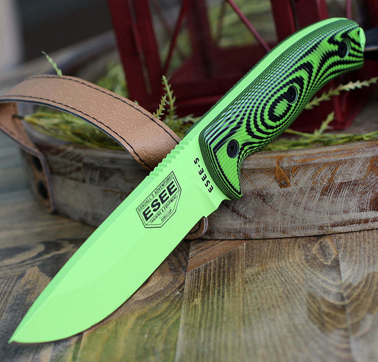 ESEE-5 3D Handle Fixed Blade Knife (5PVG-007)-5.25" Venom Green 1095 Drop Point Blade, Neon Green and Black 3D G-10 Handle