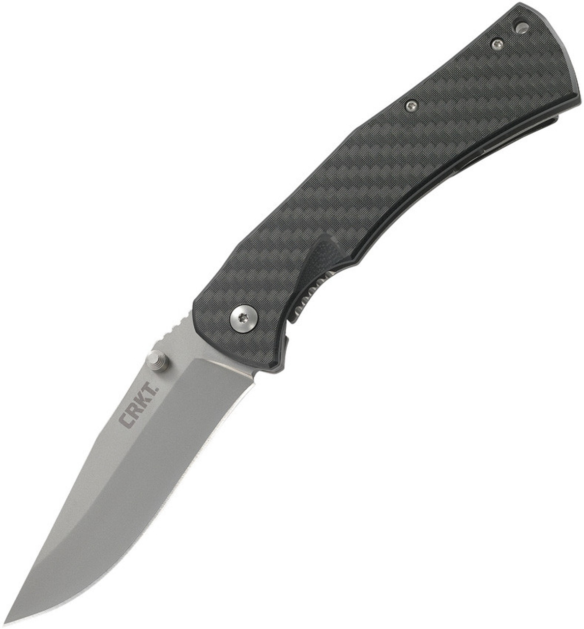 CRKT Xan A/O (CR2085) 3.63" High Carbon Stainless Bead Blasted Clip Point Plain Blade, Black Carbon Fiber with G-10 Base with Bead Blasted Stainless Back Handle