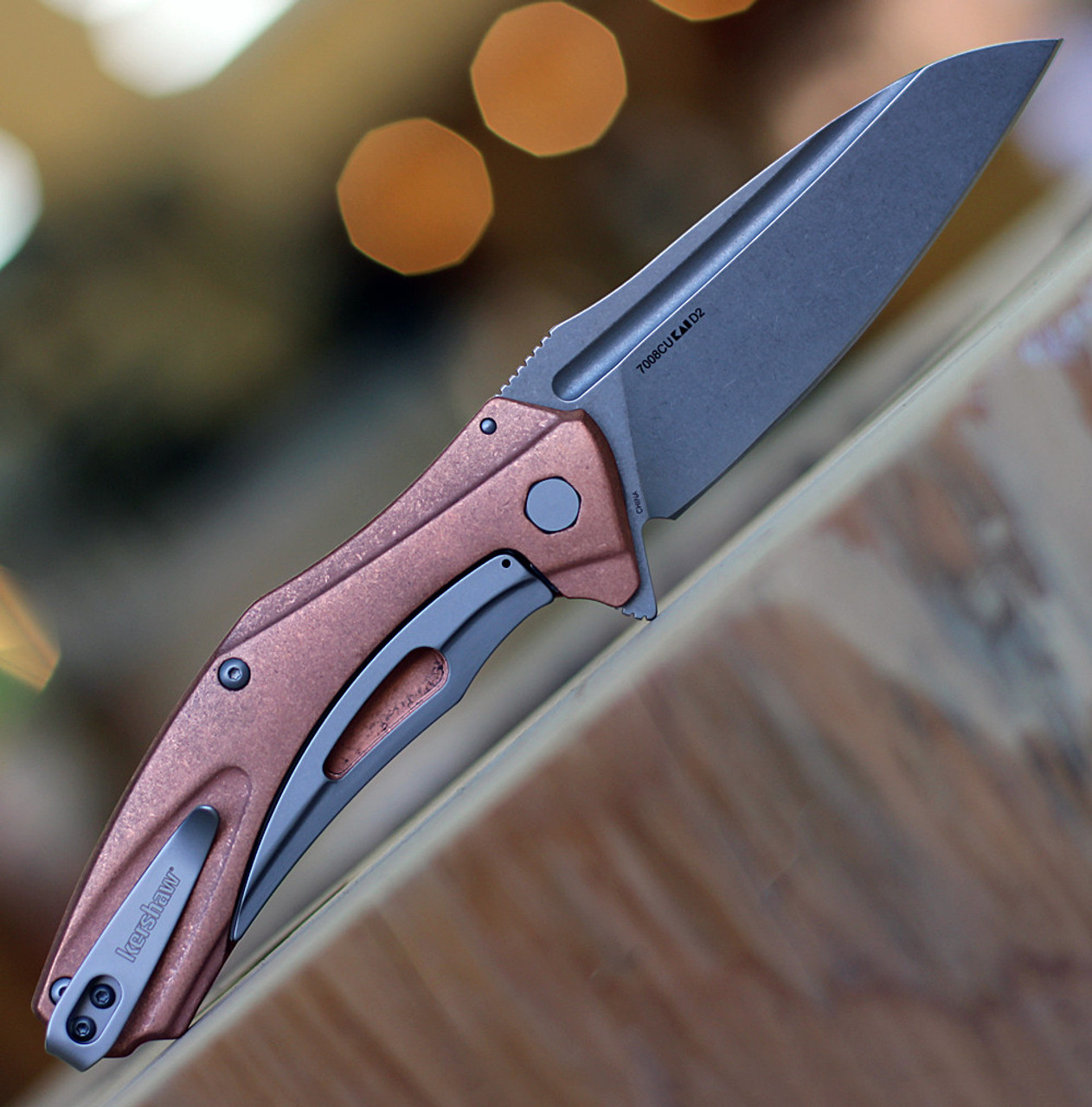 Kershaw Natrix-Copper XL KS7008CU, 3.7" D2 Steel Stonewash Plain Blade,  Copper SS Handle