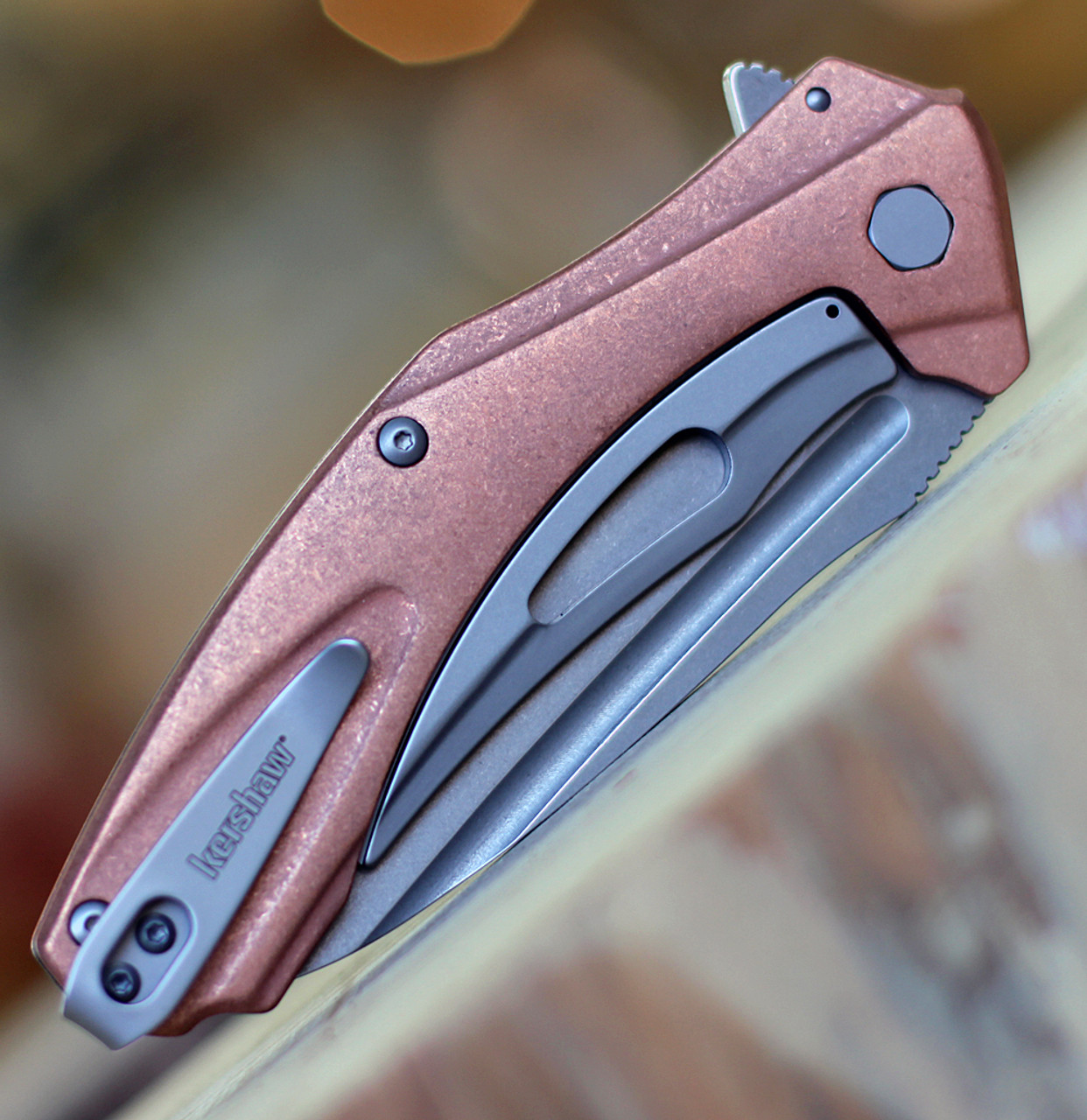 Kershaw Natrix-Copper XL KS7008CU, 3.7" D2 Steel Stonewash Plain Blade,  Copper SS Handle