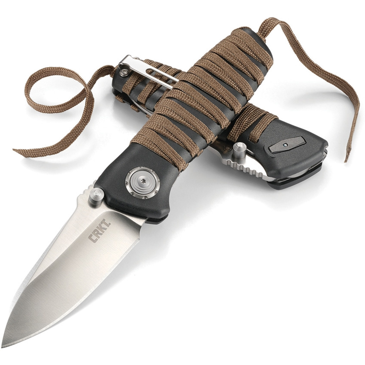 CRKT Parascale Deadbolt (CR6235) 3.25" D2 Satin Drop Point Plain Blade, Black Glass Reinforced Nylon Handle with Tan Cord Wrapped Inlay