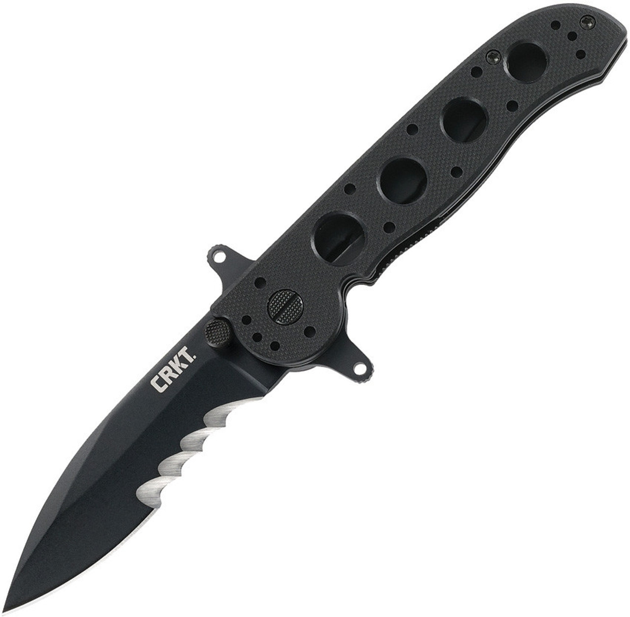 CRKT M21 (CRM2112SFG) 3.12" 1.4116 Black Powder Coated Veff Serrated Spear Point Partially Serrated Blade, Black G-10 Handle