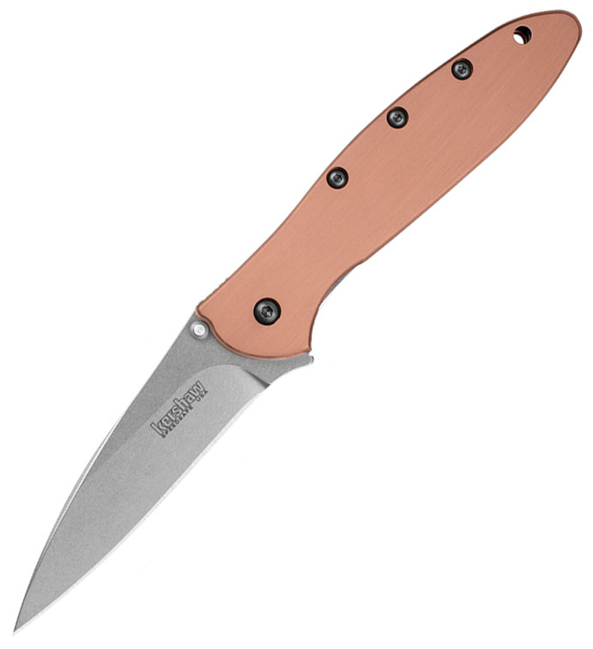 Kershaw Leek Assisted Opening Knife (1660CU)- 3.00" Stonewashed CPM-154 Wharncliffe Blade, Copper Handle