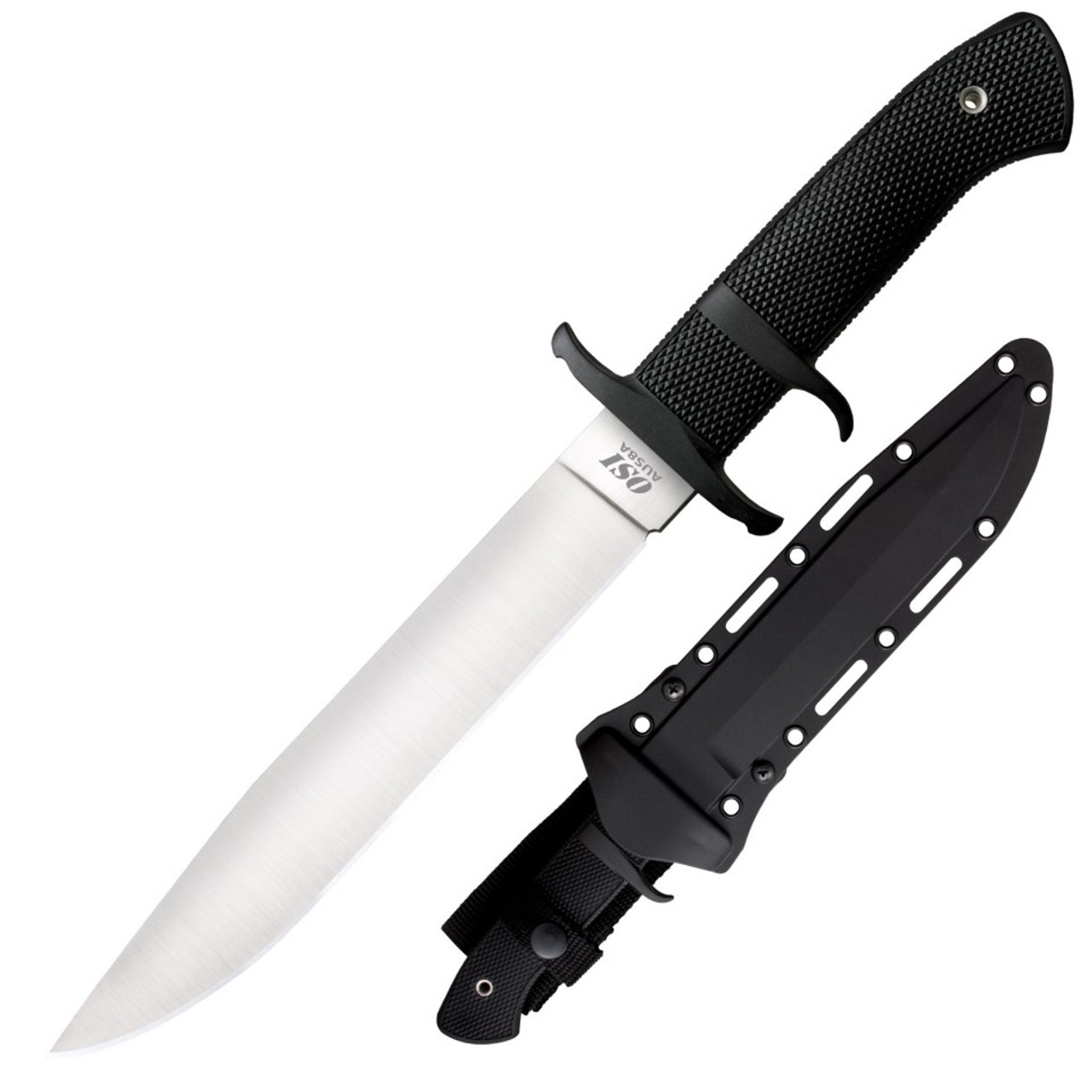 Cold Steel OSI (CS39LSSS) 8.25" AUS-8A Satin Drop Point Plain Blade, Black Kraton Handle, Black Kydex Sheath