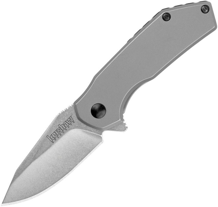 Kershaw Valve 1375 assisted opening knife profile view showing 2.25 inch stonewashed drop point blade.