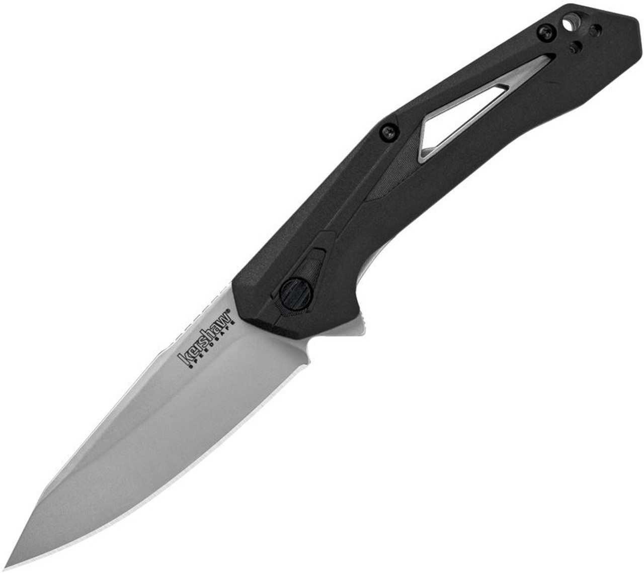 Kershaw Airlock Assisted Opening Knife (1385)- 3.00" Stonewashed 5Cr15MoV Drop Point Blade, Black GFN Handle