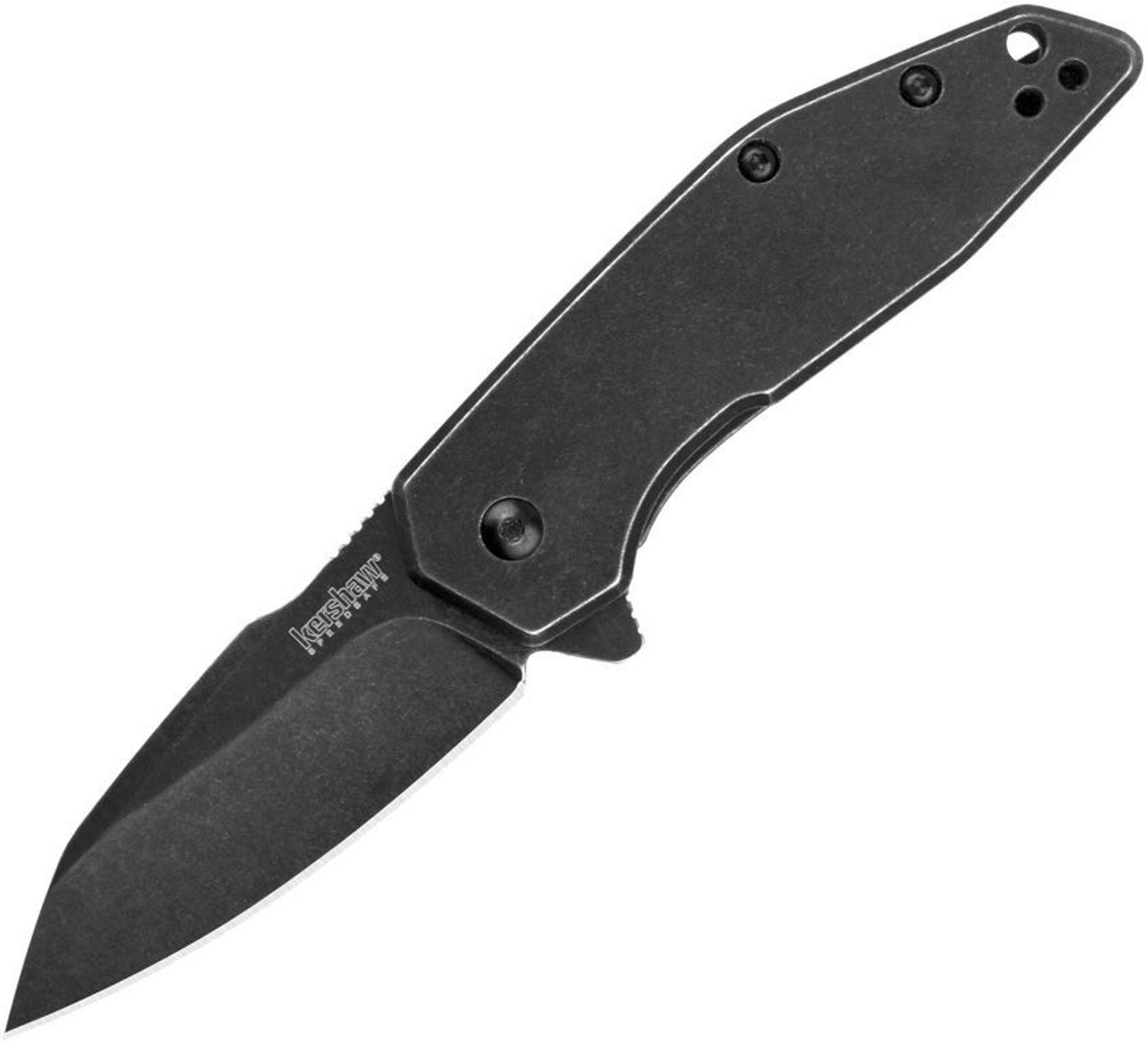 Kershaw Gravel Assisted Opening Knife (2065)- 2.50" Blackwashed 8Cr13MoV Drop Point Blade, Blackwashed Stainless Steel Handle