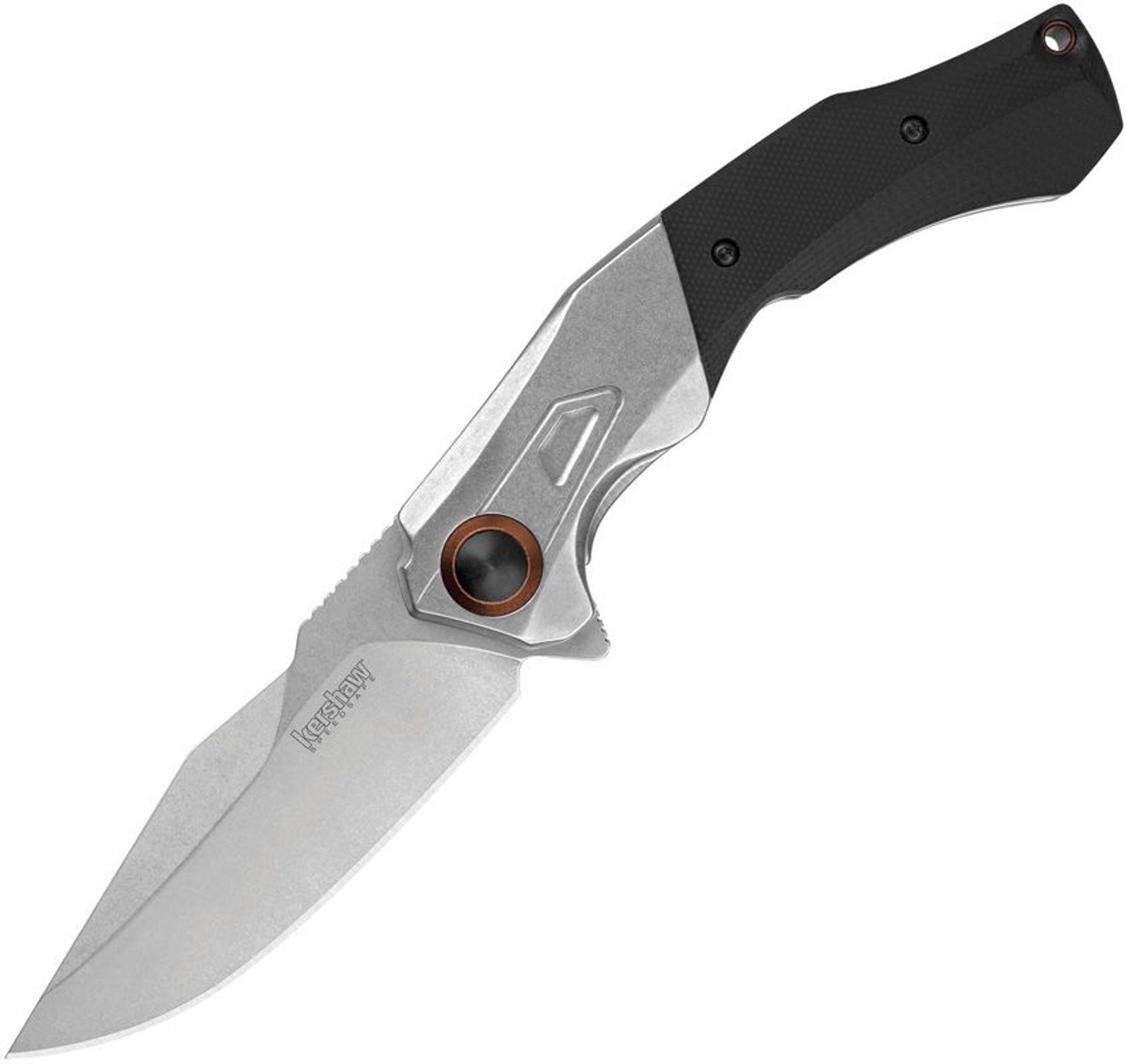 Kershaw Payout Assisted Opening Knife (2075)- 3.50" Stonewashed D2 Drop Point Blade, Black G-10 and Silver Stainless Steel Handle