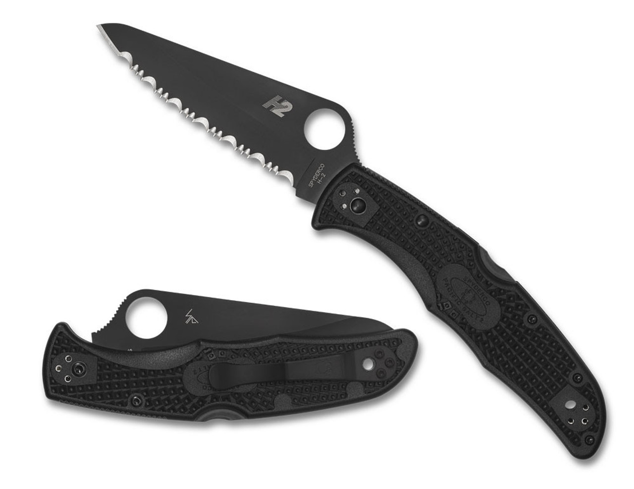 Spyderco Pacific Salt 2 C91SBBK2, 3.78" H2 Steel Black Serrated Blade, Black FRN Handle