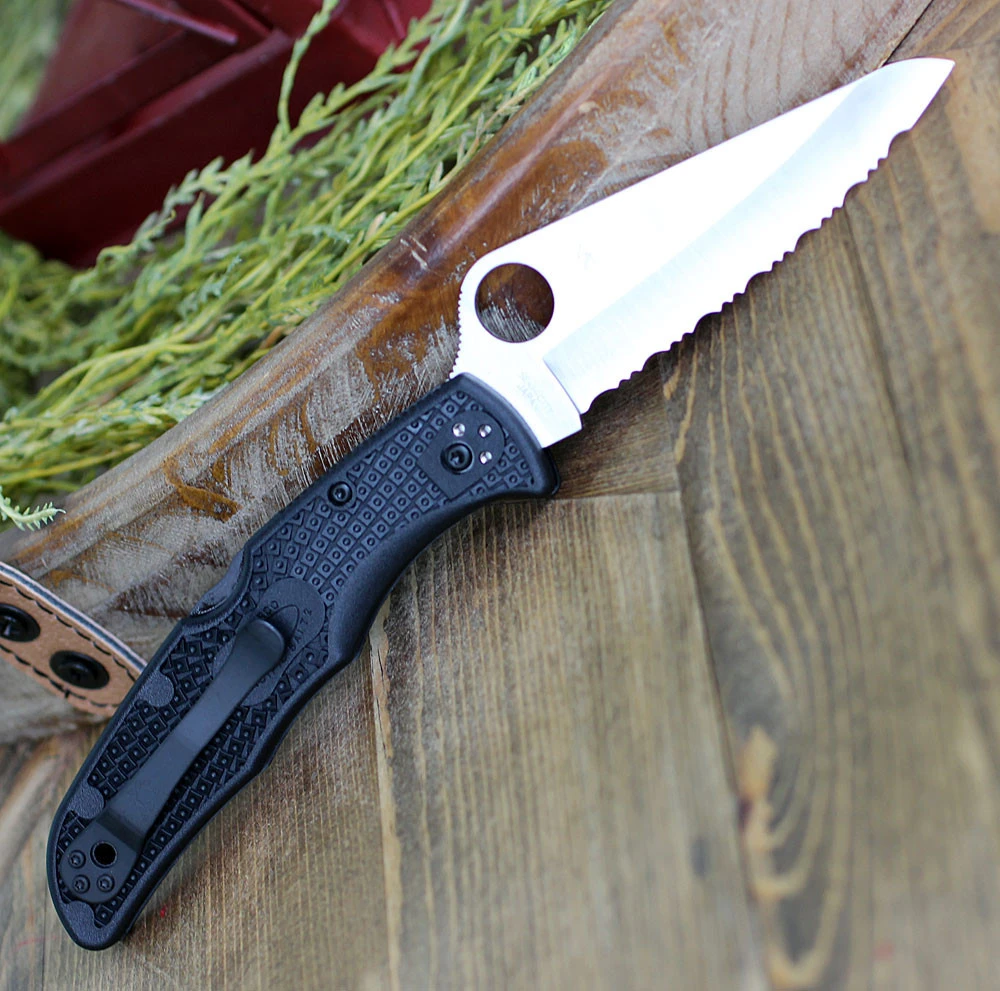 Spyderco Pacific Salt 2 C91SBK2 with black FRN handle and serrated H-2 blade.