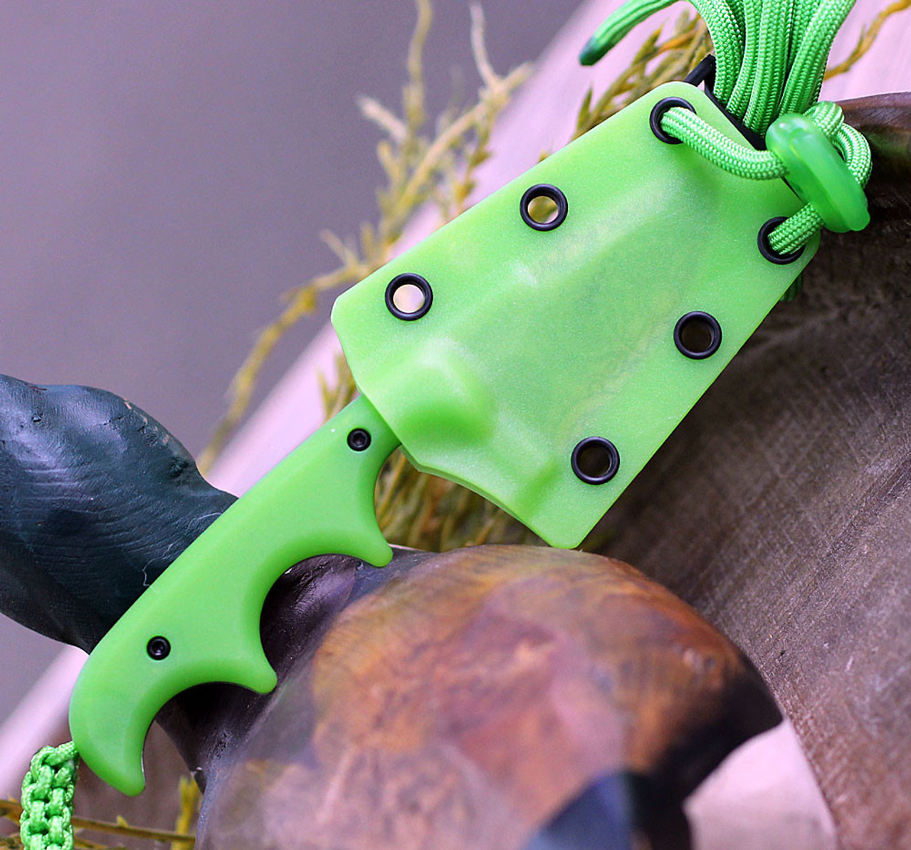 CRKT Minimalist Gears (CR2387G) 2.13" 8Cr13MoV Satin Clip Point Plain Blade, Green Glow in the Dark Finger Grooved Polypropylene Handle, Green Glow in the Dark Polypropylene Sheath