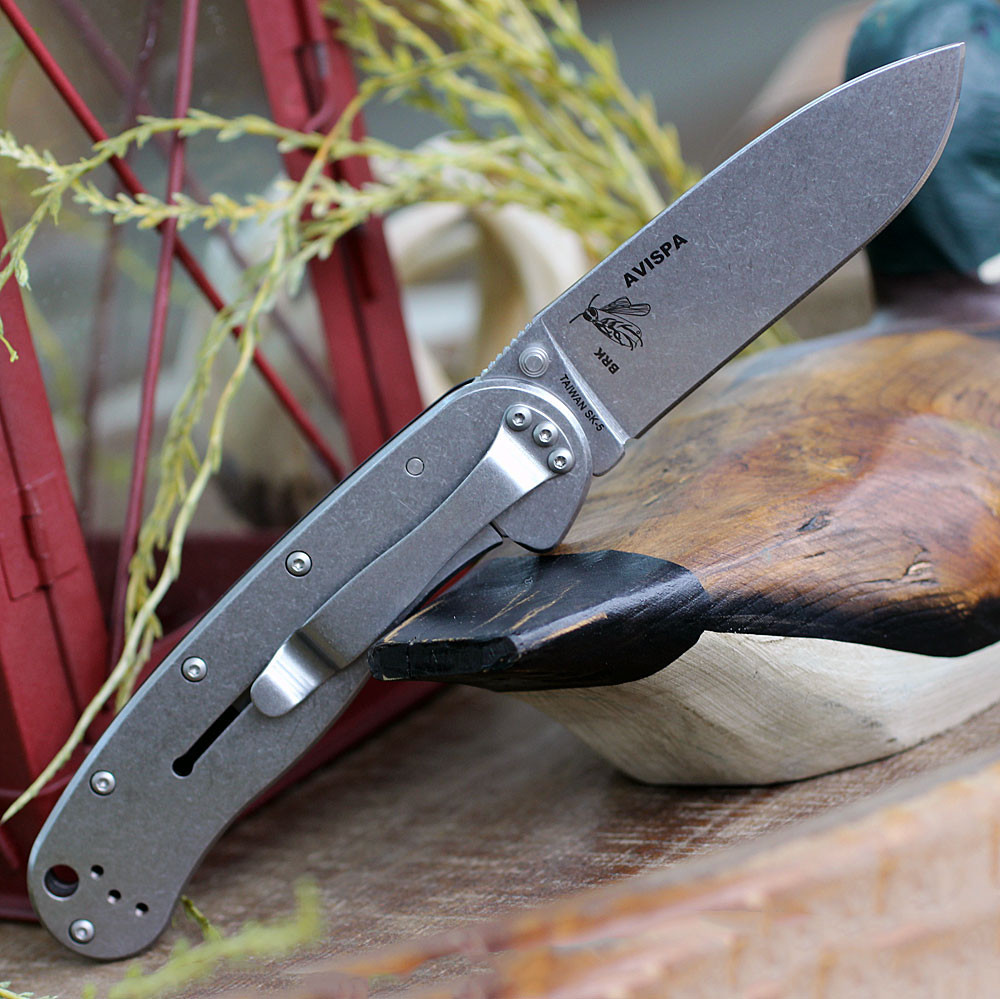 ESEE Avispa BRK1303 SK-5 Stonewash Drop Point Blade Open Detail View