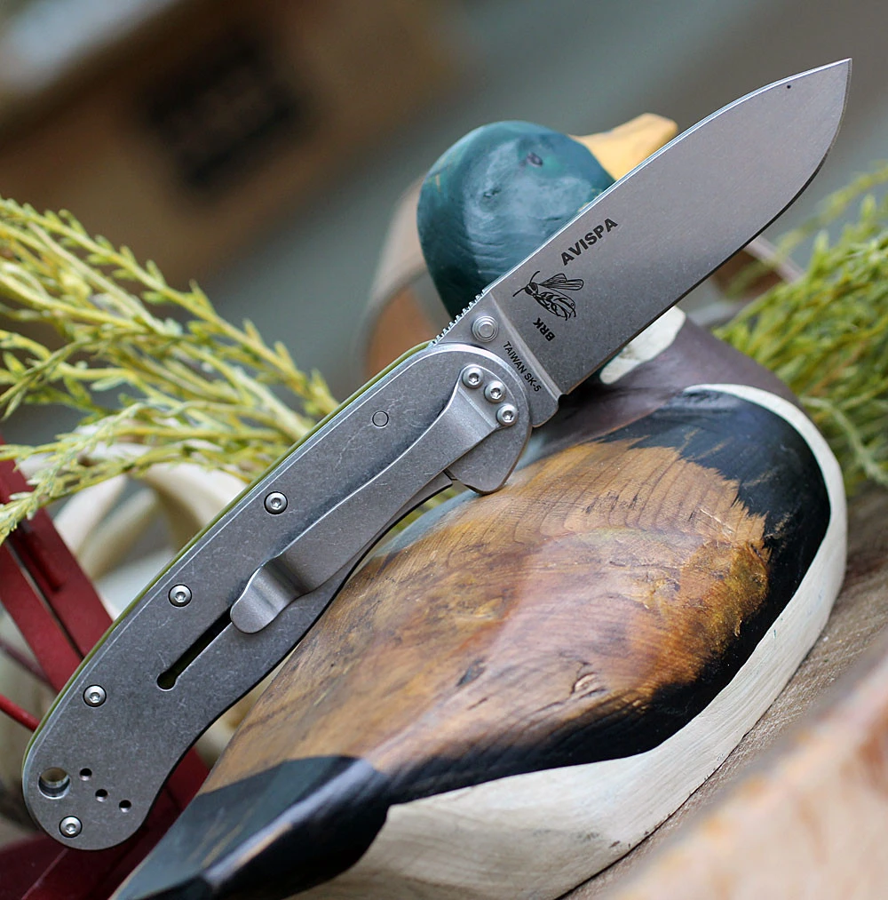 ESEE Avispa BRK1303OD SK-5 Stonewash Drop Point Blade Open Detail View