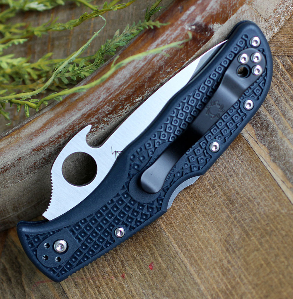 Spyderco Endela Gray FRN in open position showing the saber-ground spear point blade.