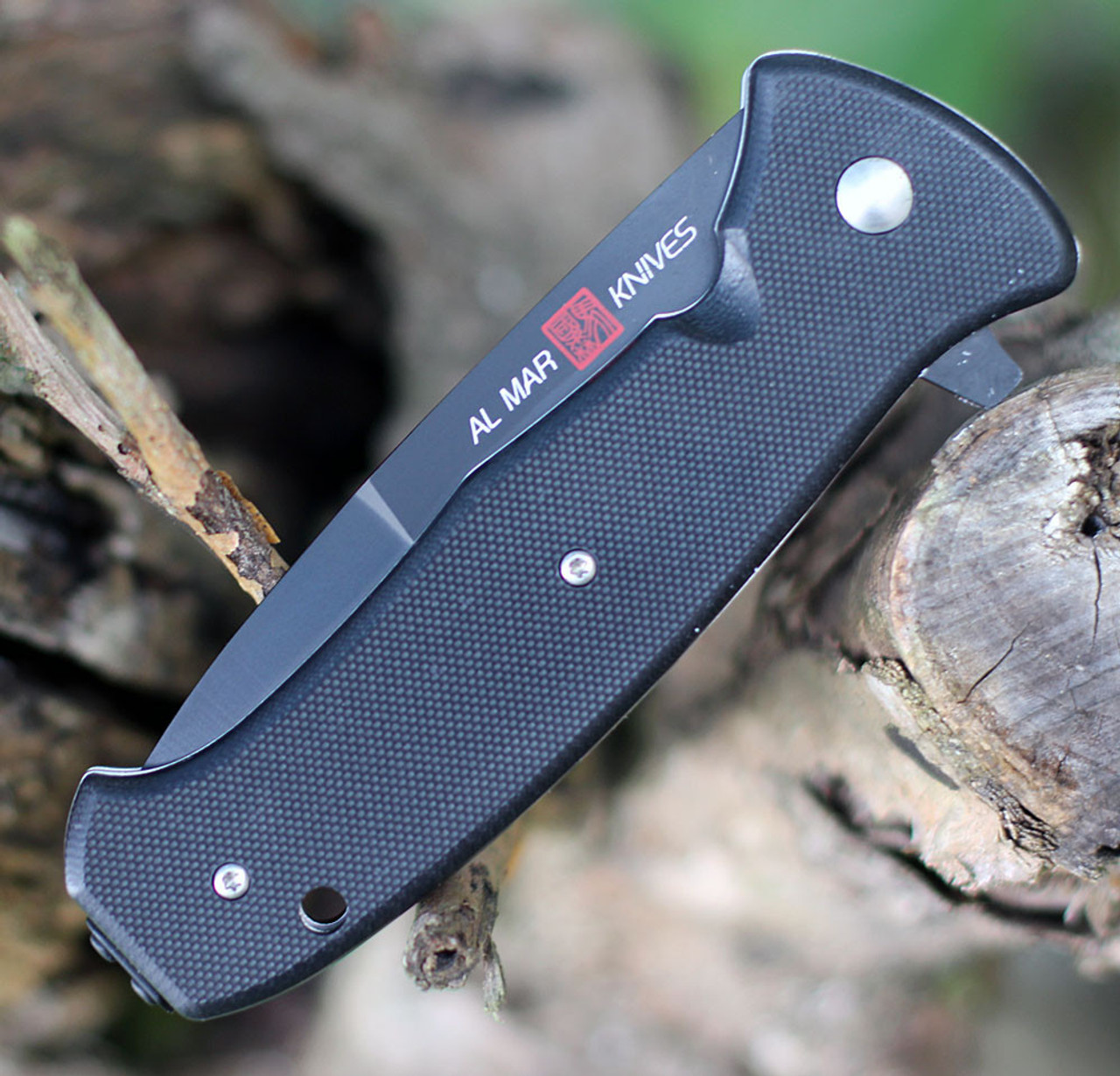 Al Mar S.E.R.E. 2020 Night G Linerlock A/O AMK2206 - 3.6" D2 Matte Black Titanium Plain Blade, Black G-10 Handle