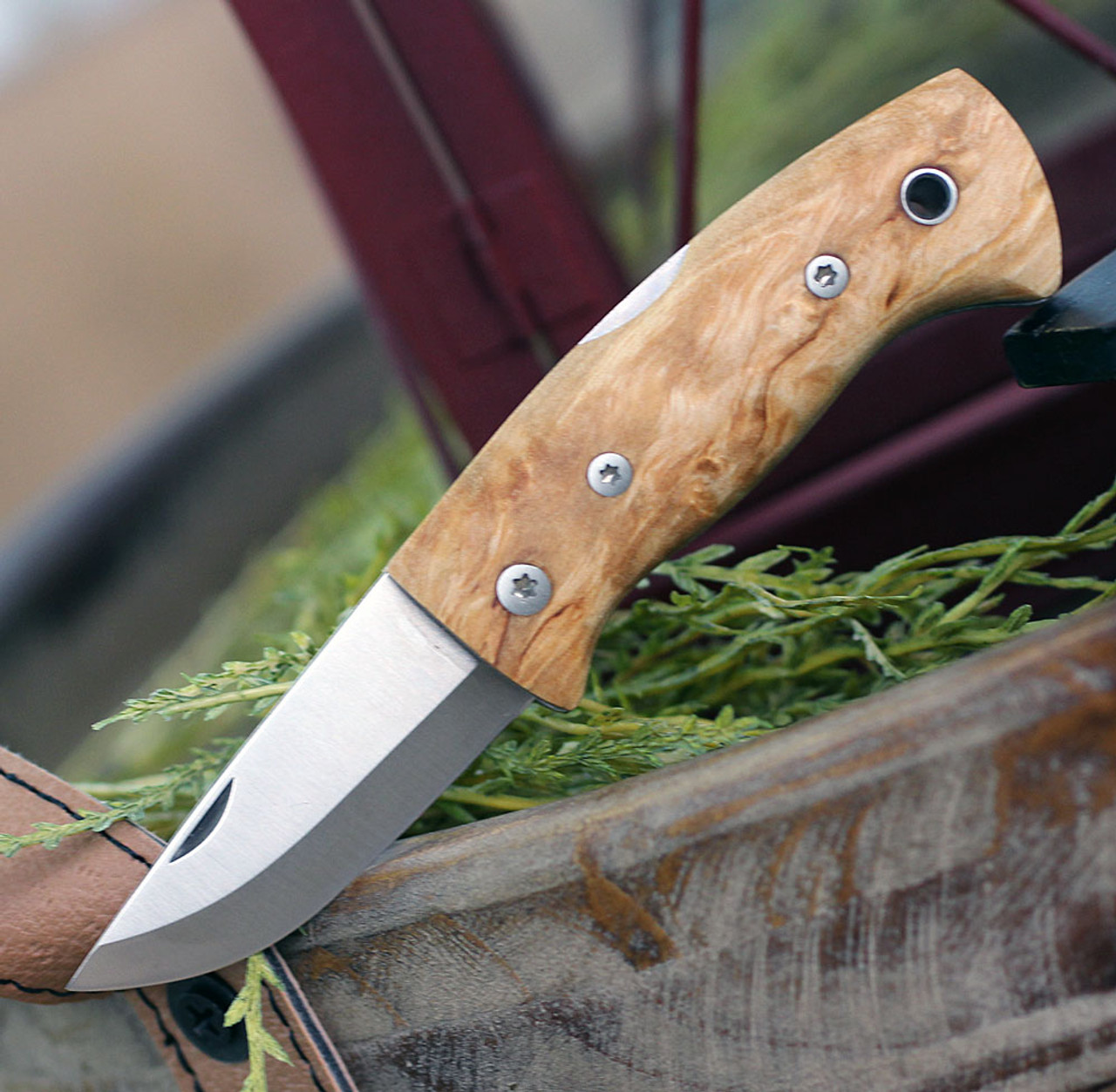 Helle Viking 4.33 in. Triple Laminated Stainless Steel Blade, Curly Birch  Handle