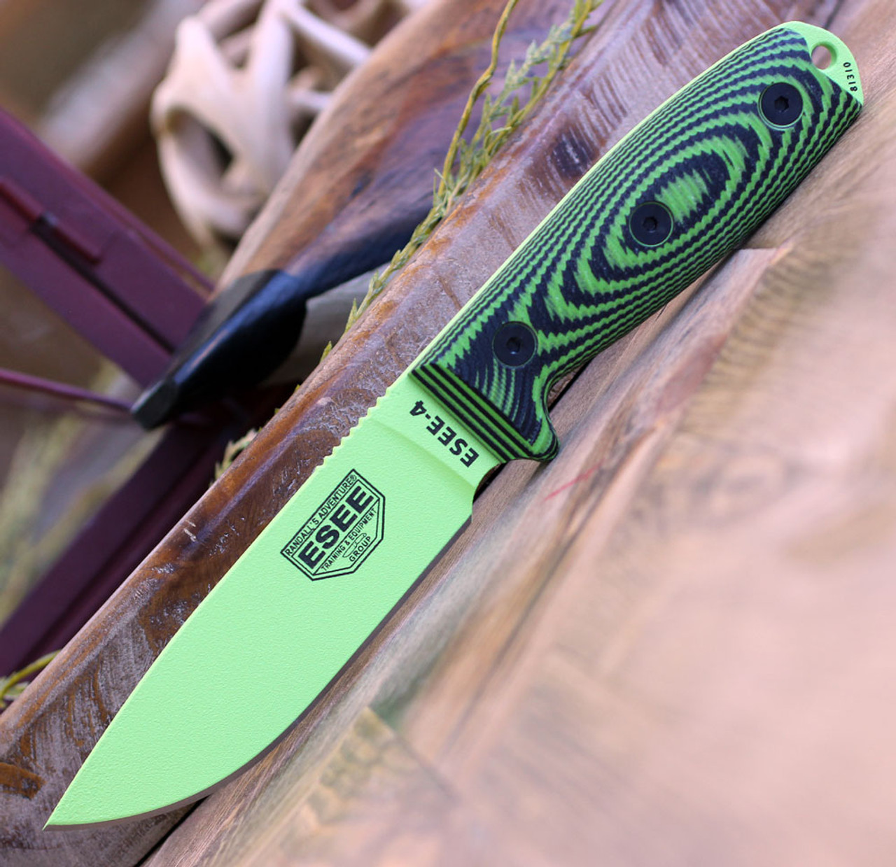 ESEE-4 3D Handle Fixed Blade Knife (ESEE-4PVG-007)- 4.50" Venom Green 1095 Drop Point Blade, Neon Green and Black 3D Handle