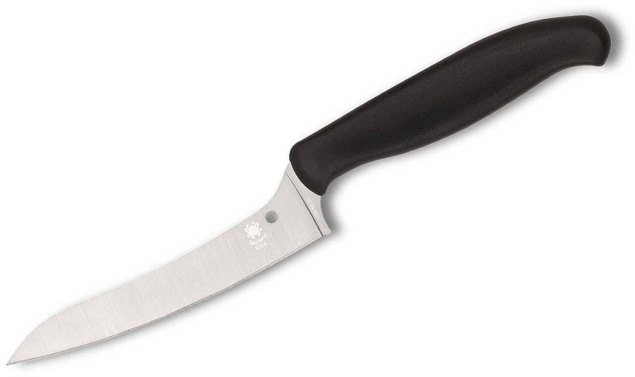 Spyderco Z-Cut Pointed Kitchen Knife CK14P, 4.40" CTS-BD1N Plain Blade, Black Polypropylene Handle