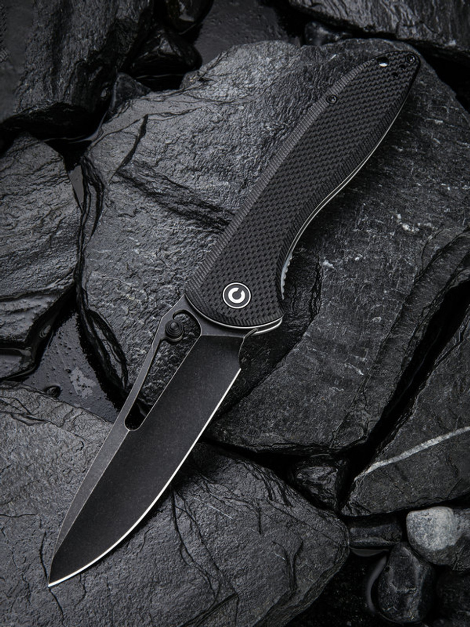 CIVIVI Picaro Folding Knife (C916D)- 3.94" Blackwashed D2 Drop Point Blade, Black G-10 Handles