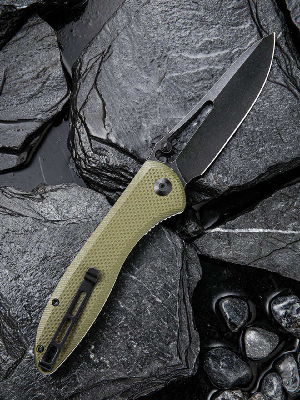 CIVIVI Picaro Folding Knife (C916A)- 3.94" Blackwashed D2 Drop Point Blade, OD Green G-10 Handles