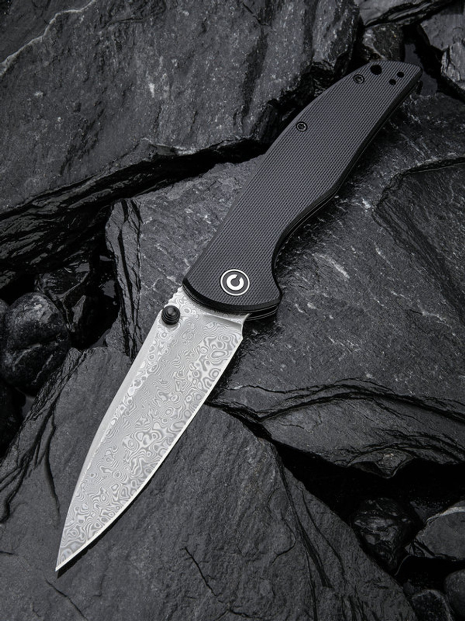 CIVIVI Governor Folding Knife (C911DS)- 3.86" Damascus Drop Point Blade, Black G-10 Handles