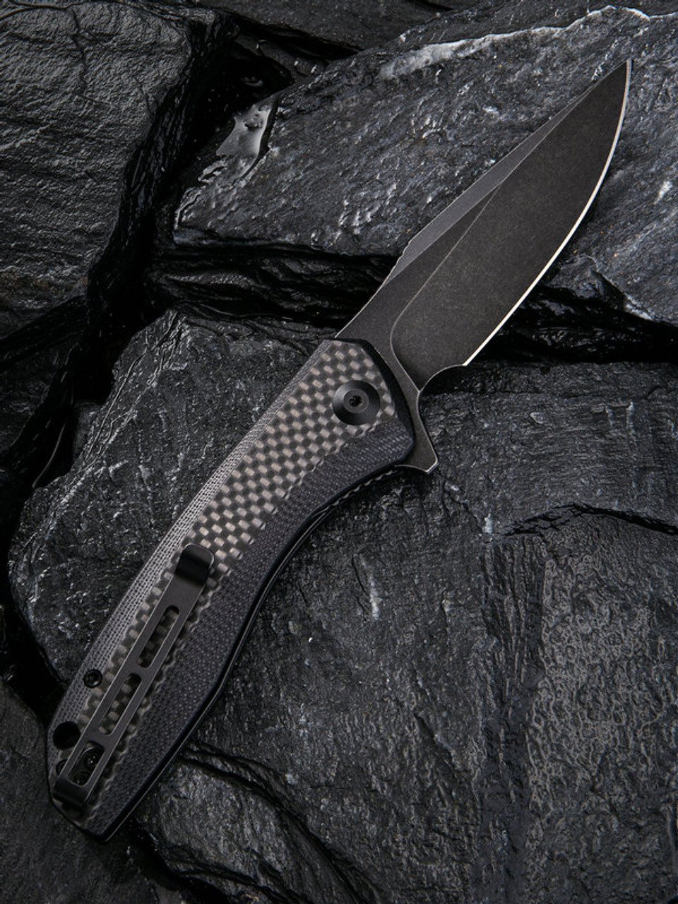 CIVIVI Baklash Folding Knife (C801I)- 3.50" Blackwashed 9Cr18MoV Drop Point Blade, Black G-10 and Carbon Fiber Overlay Handles