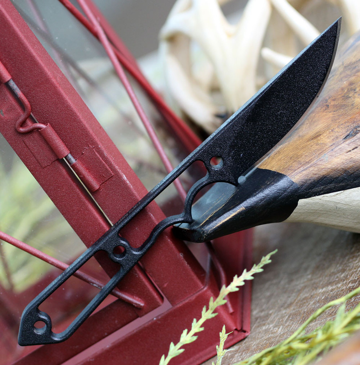 TOPS Street Spike STS-01, 2.75" 1095 Black Coating Plain Blade Skeletonized, Black Kydex Sheath