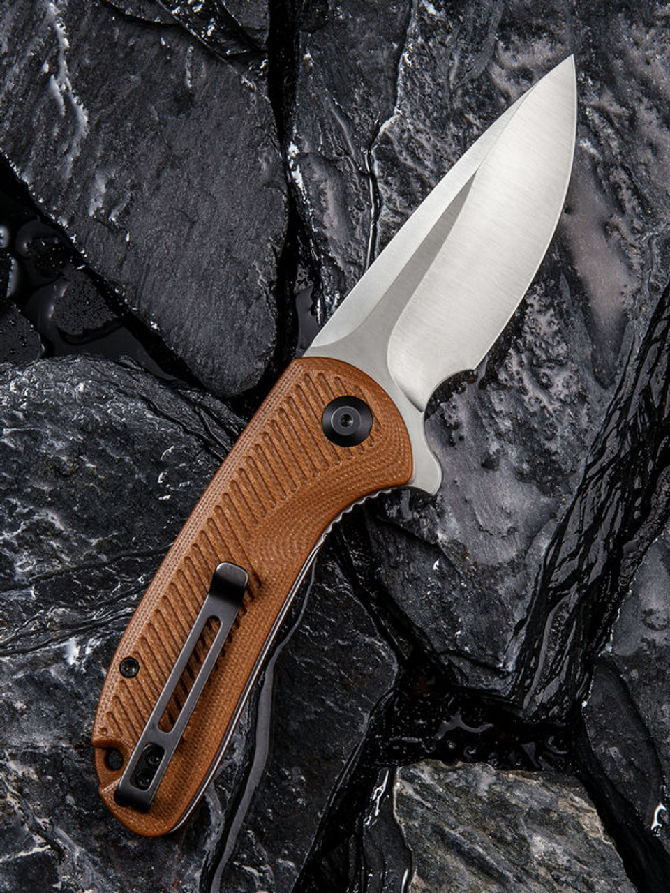 CIVIVI Durus Folding Knife (C906B)- 3.00" Satin D2 Drop Point Blade, Brown G-10 Handles